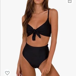 Blooming Jelly High Waisted Bikini Set with Tie Knot, Black